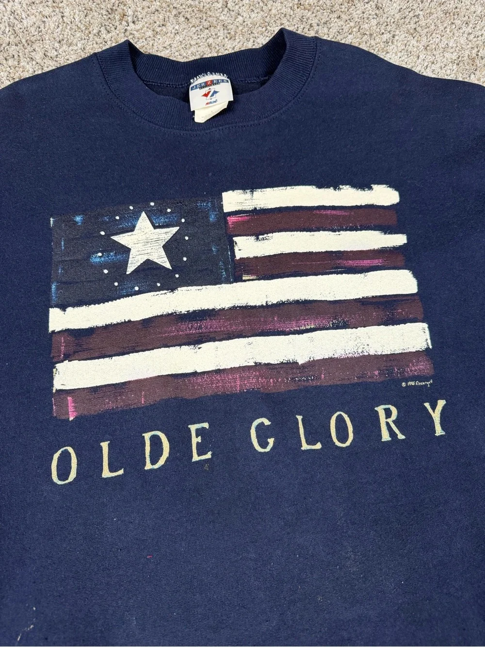 Vintage 90s Sz Large Men’s Jerzees Olde Glory USA American Flag Crewneck Blue